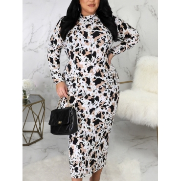 

LW Plus Size Leopard Print Zipper Design Bodycon Dress, Multi