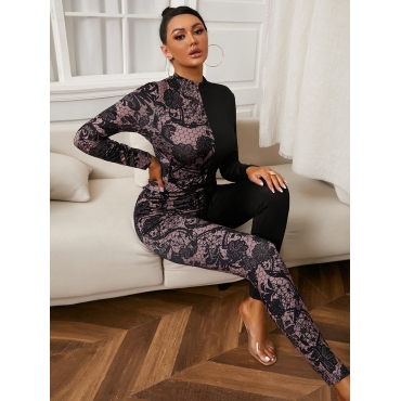 

LW Lace Patchwork See-through Junpsuit, Black
