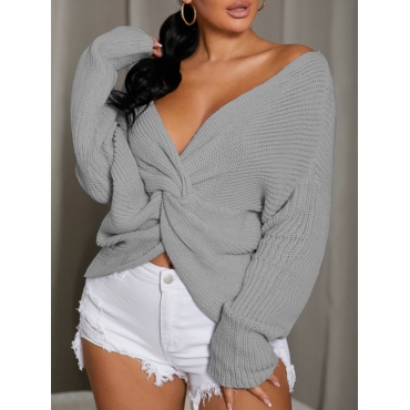 

LW V Neck Rib-Knit Sweater, Grey