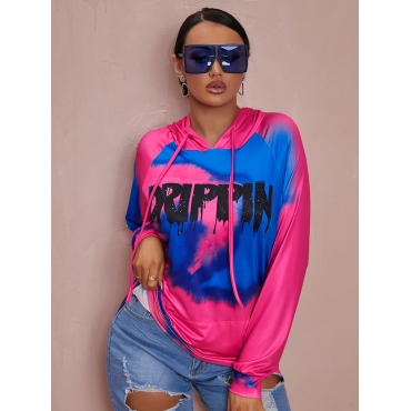 

LW Letter Print Tie-dye Oversized Hoodie, Rose red