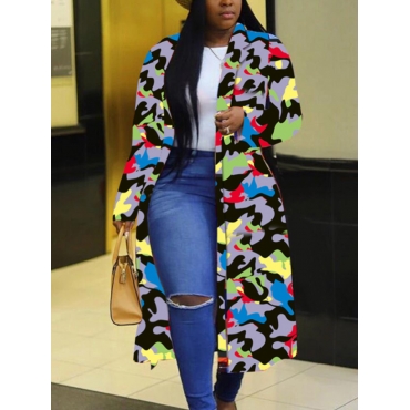 

LW Plus Size Lapel Neck Camo Print Coat