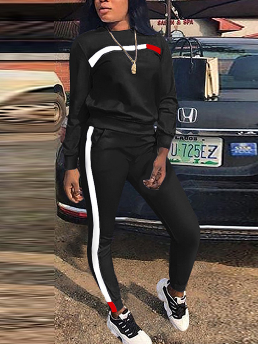 

LW Striped Patchwork Tracksuit Set, Black
