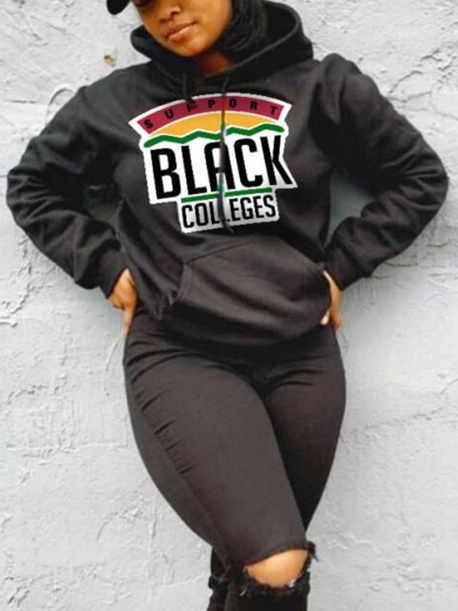 

LW Letter Print Pocket Hoodie, Black