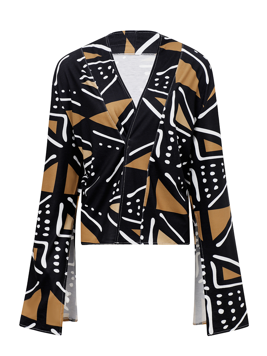 LW Plus Size Geometric Print Split Sleeve Coat 3X