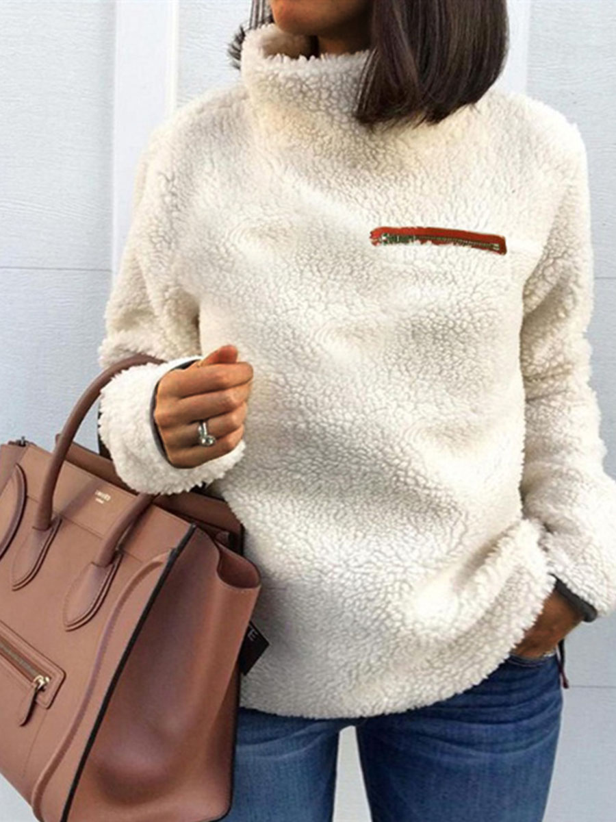 

LW Plus Size Teddy Zipper Decor Sweatshirt, Apricot