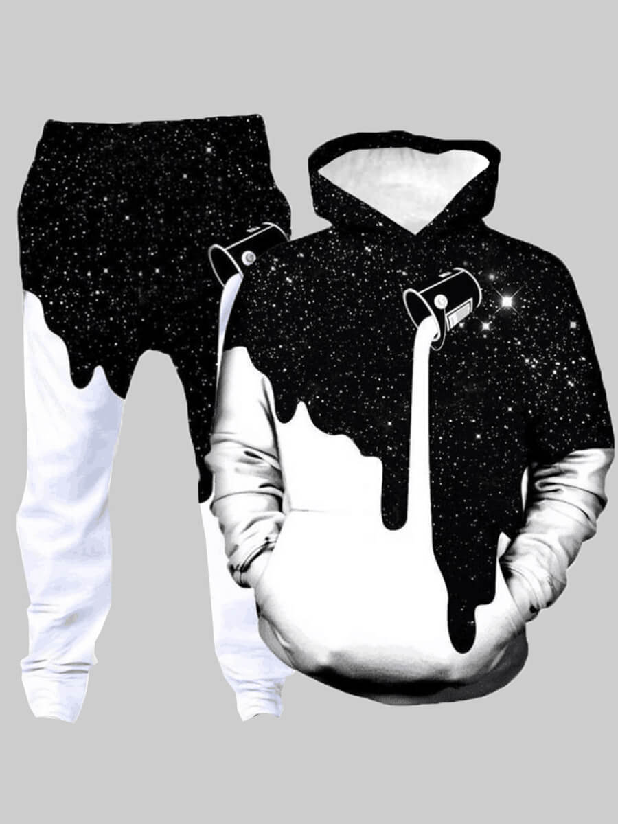 LW Men Hooded Collar Tie Dye Tracksuit Set