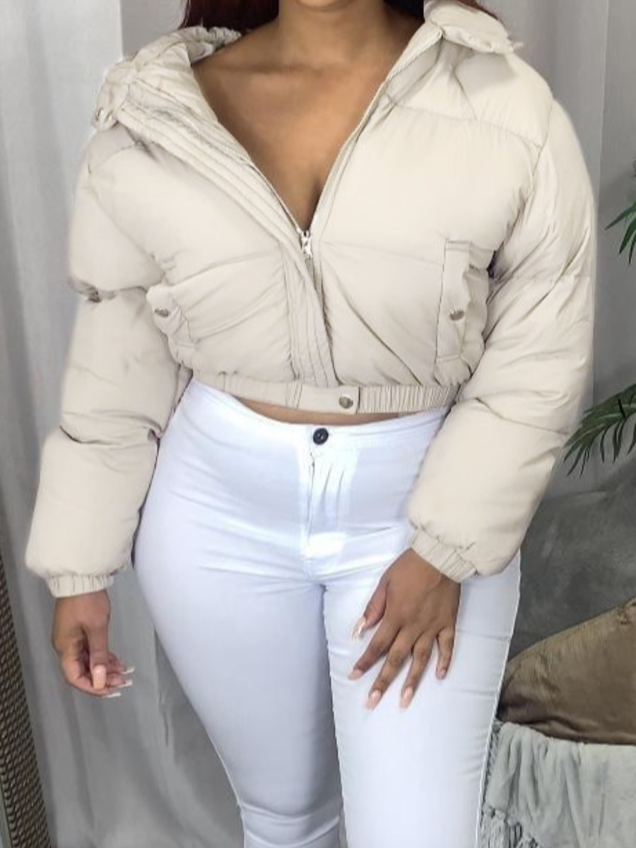 

LW Pocket Zipper Design Crop Parka, Apricot