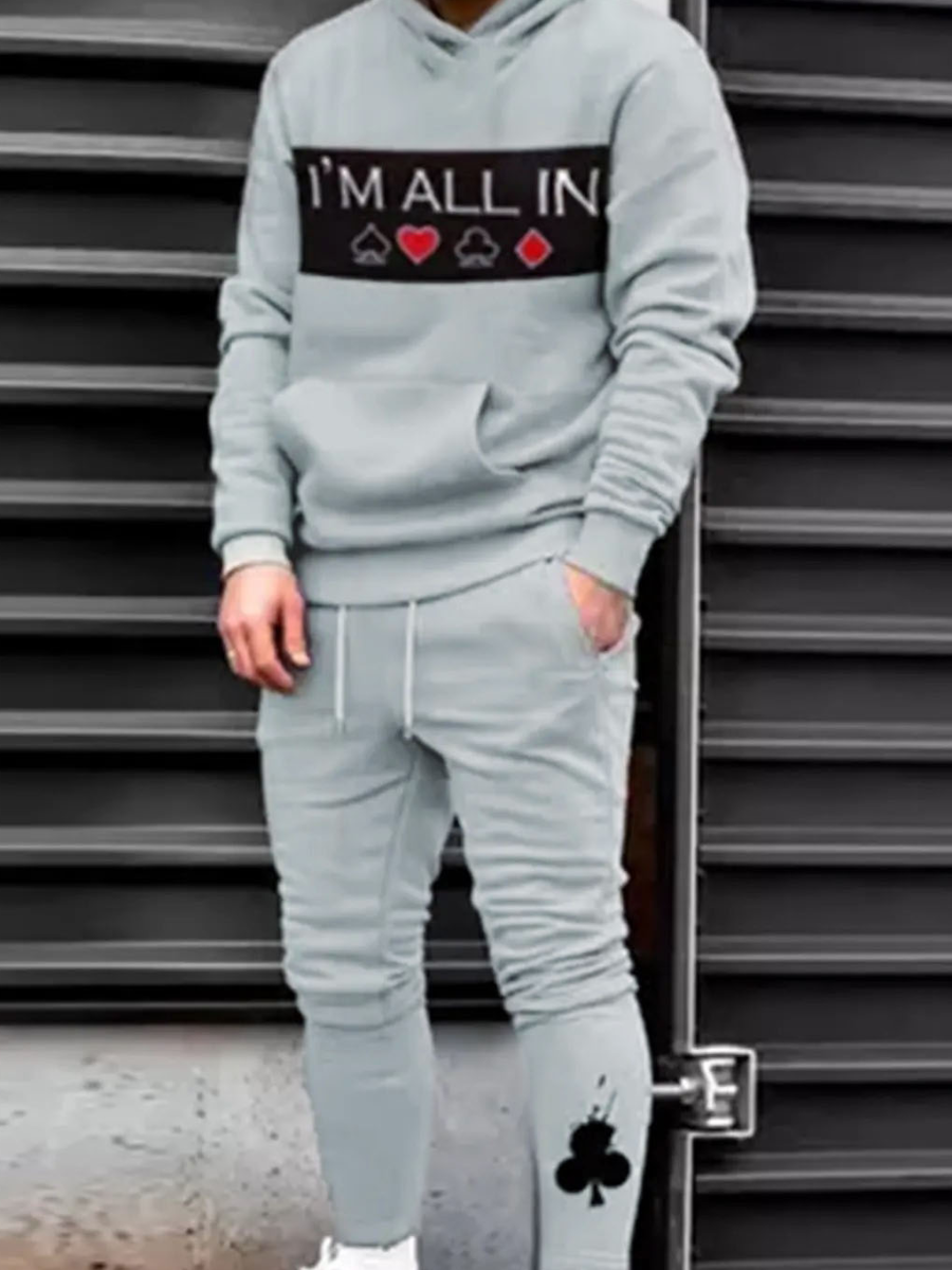 

LW Men Letter Print Pocket Design Tracksuit Set, Grey