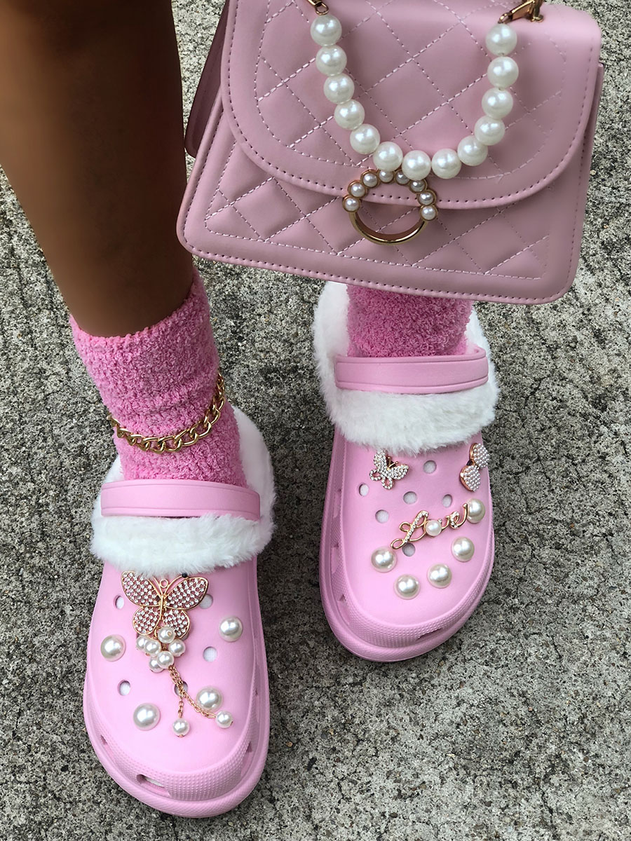 

LW Butterfly Pearl Decoration Slippers (DIY), Pink