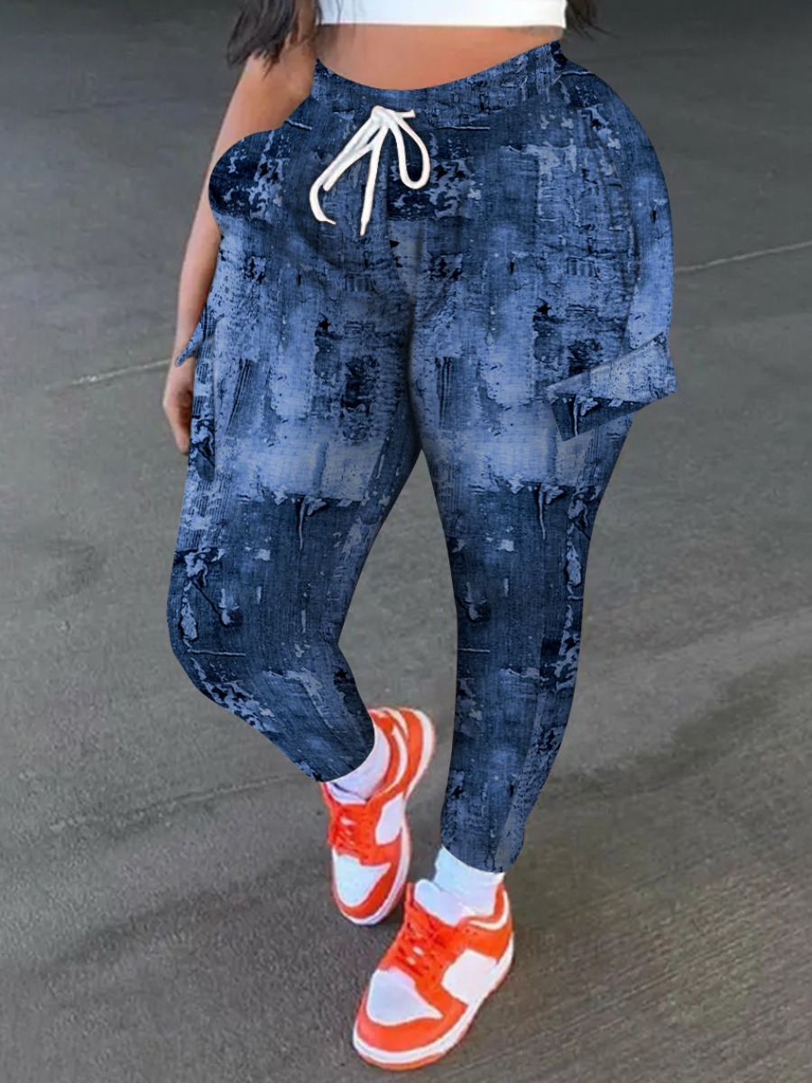 

LW Tie-dye Drawstring Side Pocket Pants, Blue