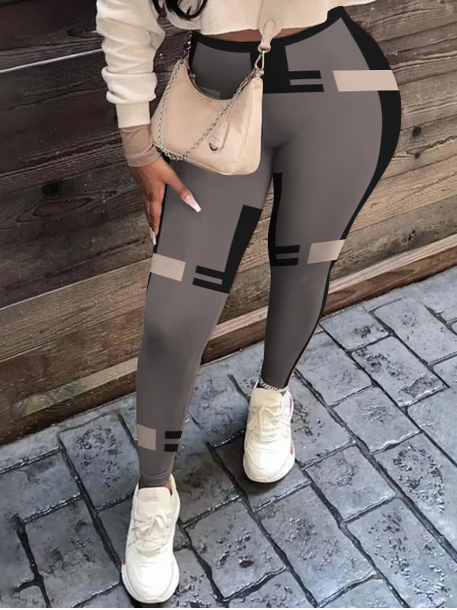 

LW Mid Waist Geometric Print Pants, Grey