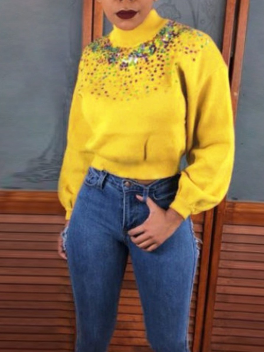 

LW Sequin Splash Ink Print Loose Hoodie, Yellow