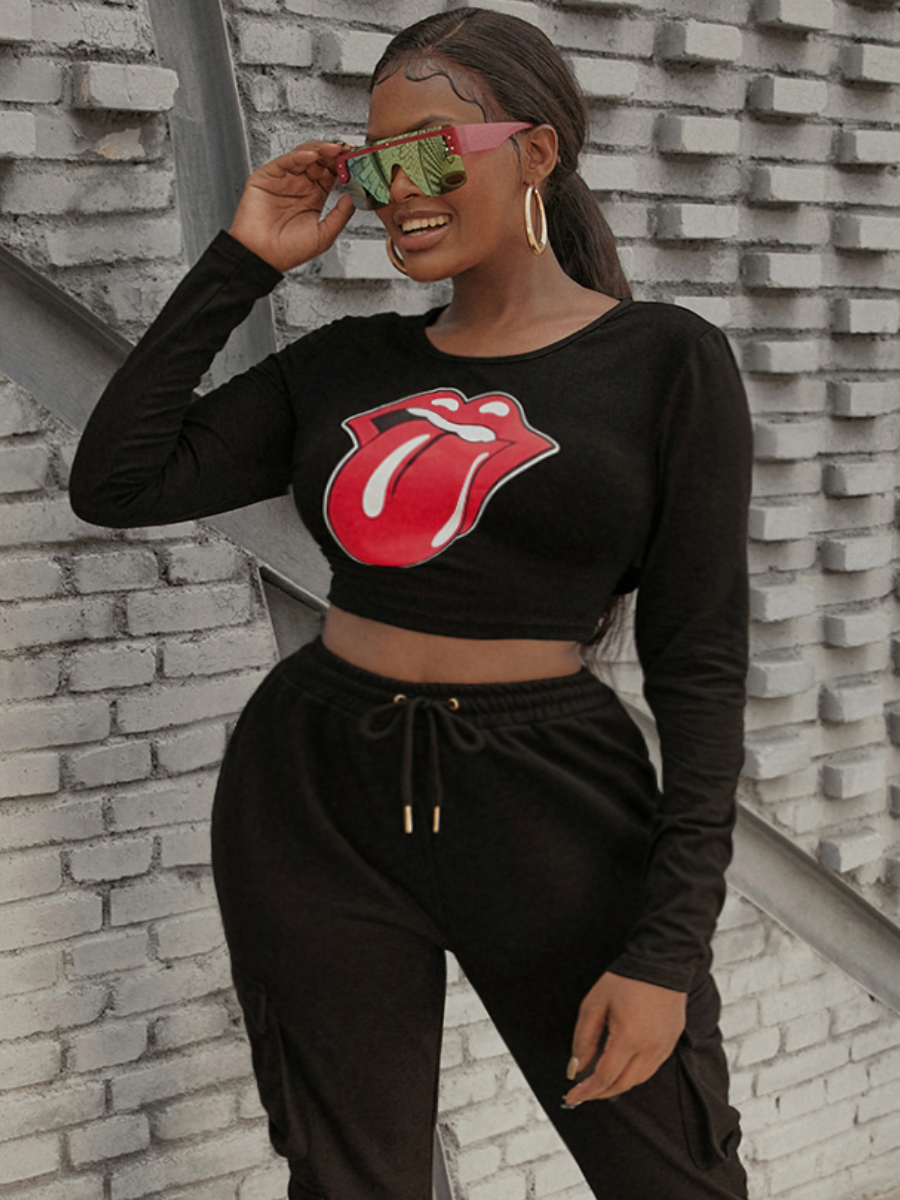 LW Crop Top Lip Print T-shirt