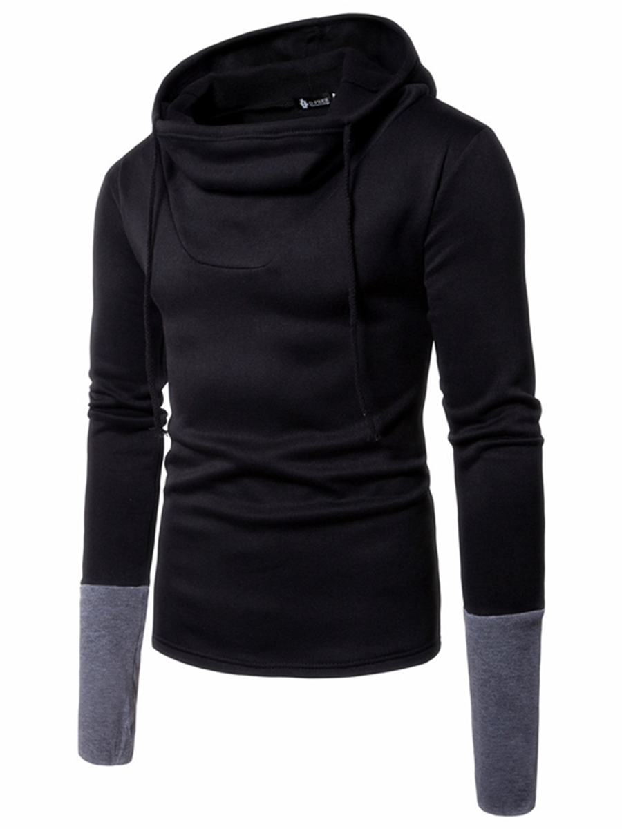 

LW BASICS Men Hooded Collar Patchwork Hoodie, Black