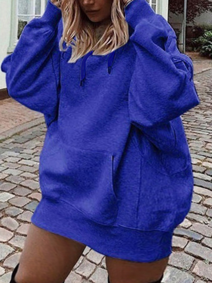 

LW BASICS Plus Size Kangaroo Pocket Oversized Sweat Dress, Blue