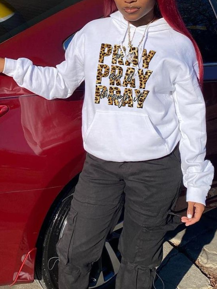 

LW Leopard Letter Print Hoodies, White