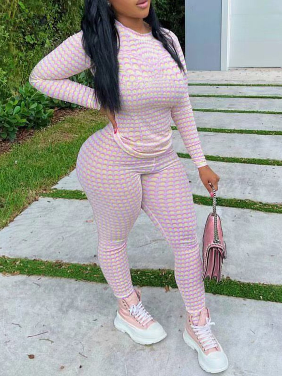 

LW Plaid Pattern Pullover Skinny Pants Set, Pink