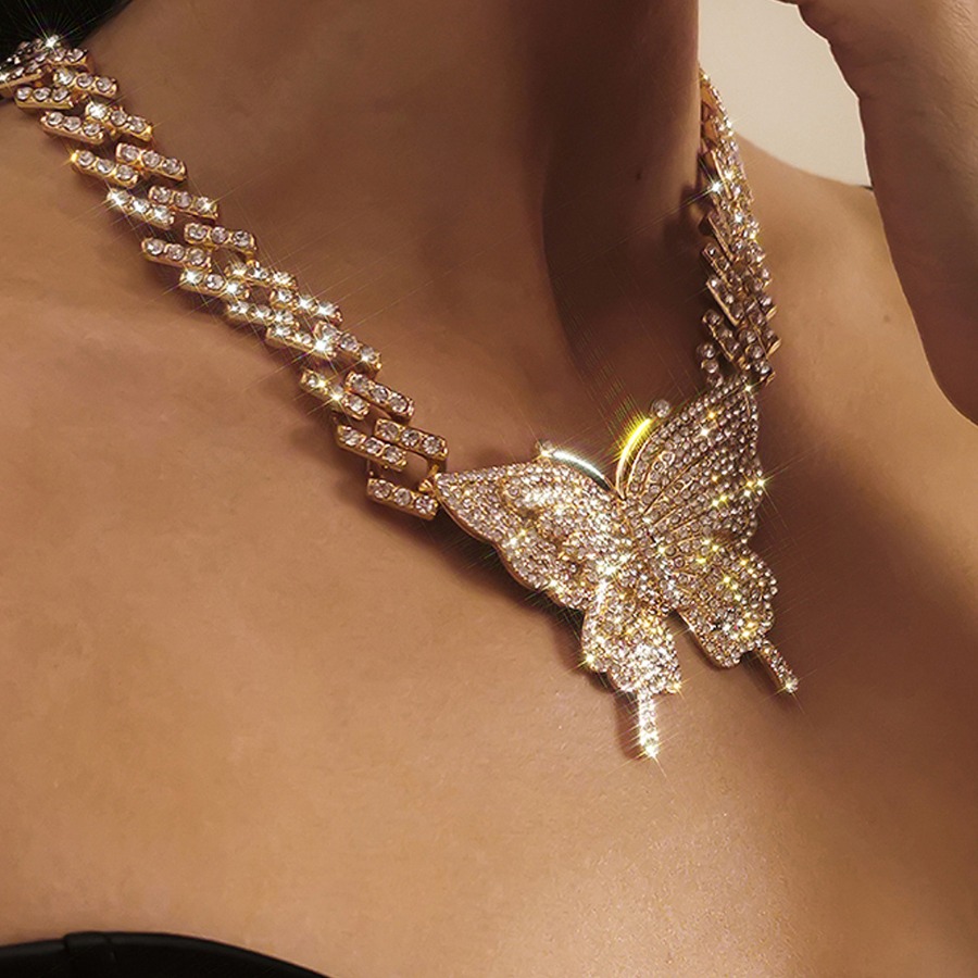 

LW Butterfly Crystal Patchwork Necklace, Gold