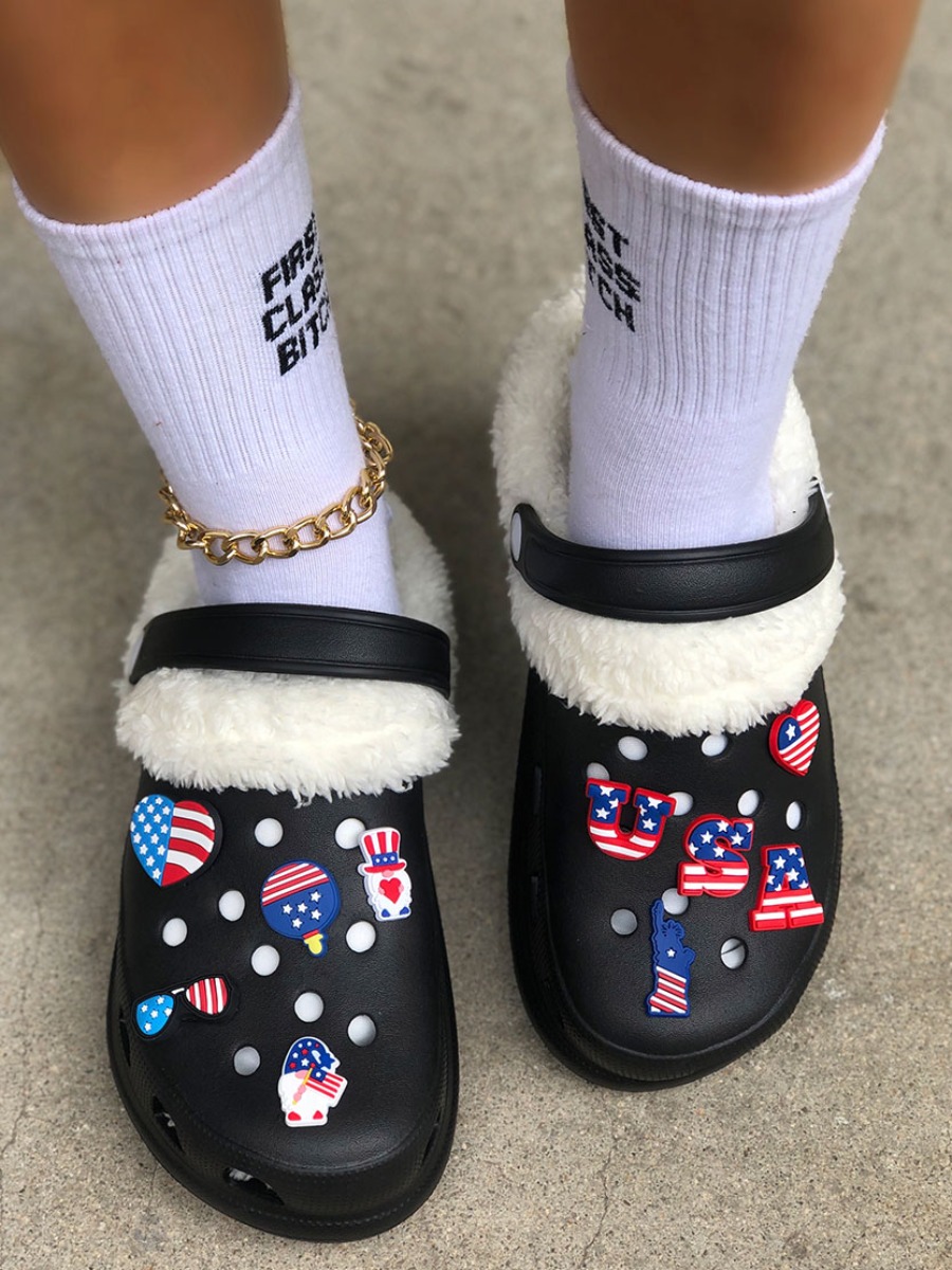 

LW American Flag Patchwork Plush Slippers (DIY), Black