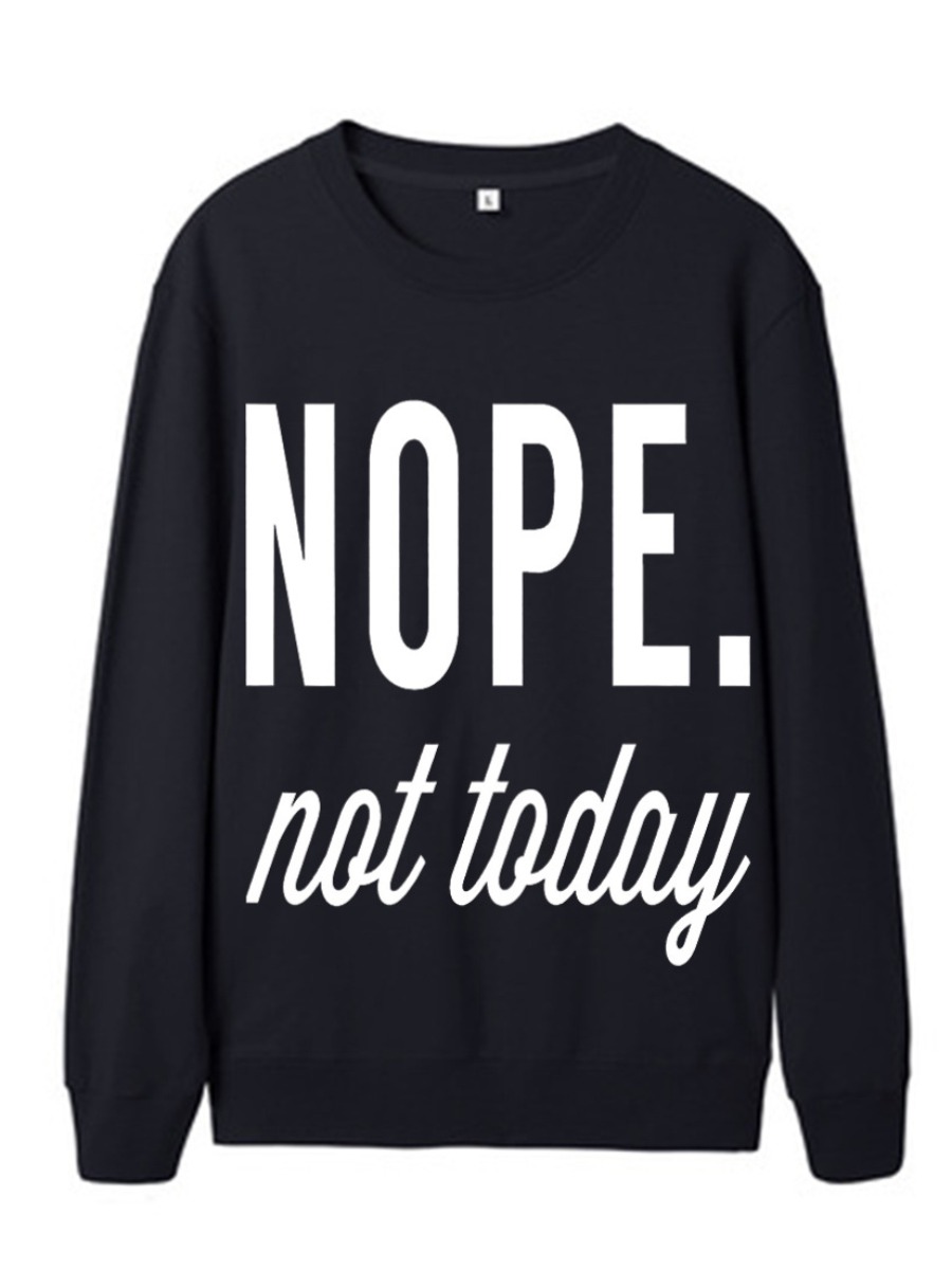 

LW Round Neck Letter Print Sweatshirt, Black