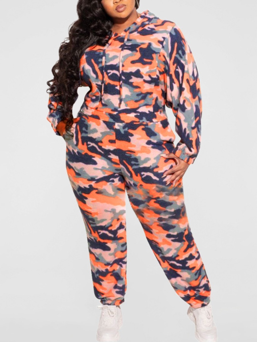 

LW Plus Size Hooded Collar Camo Print Tracksuit Set, Croci