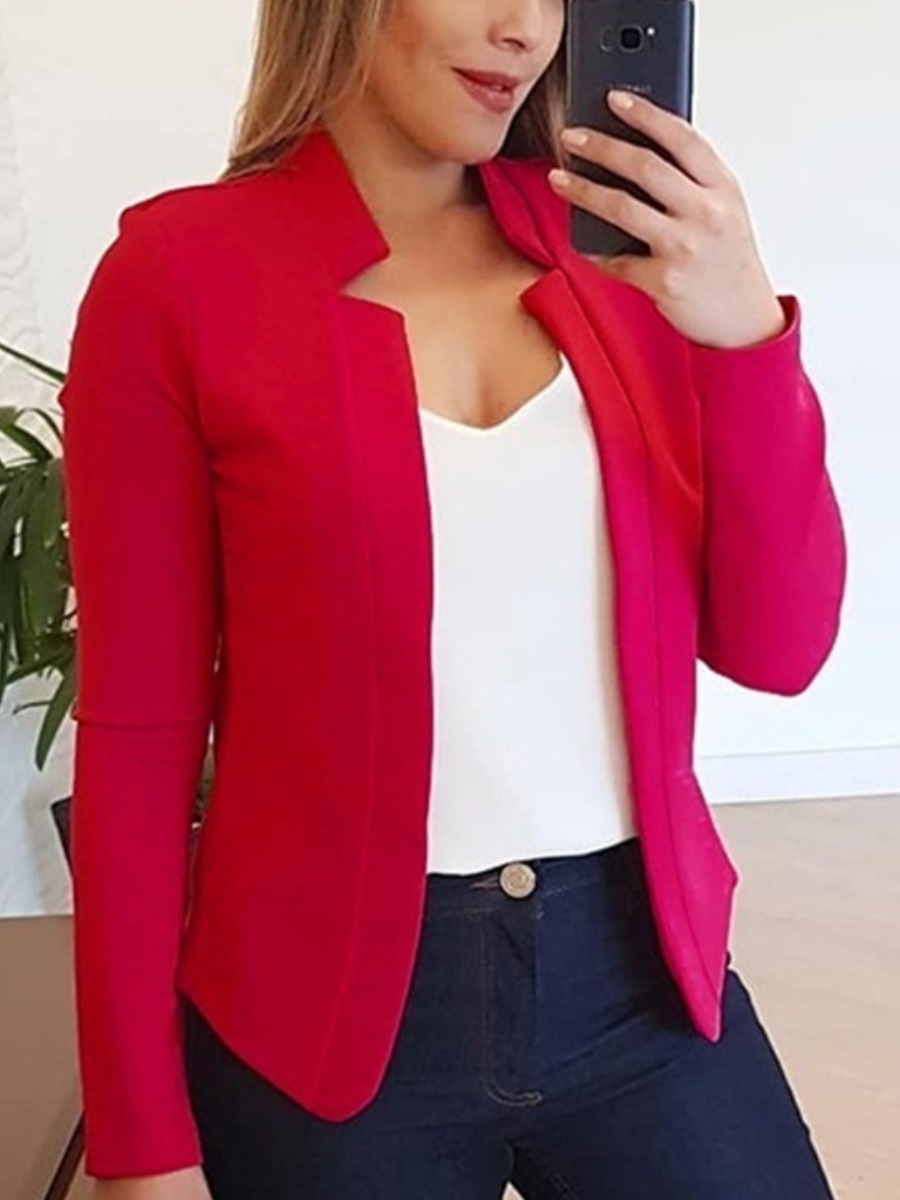 

LW Open Front Basic Solid Blazer, Red