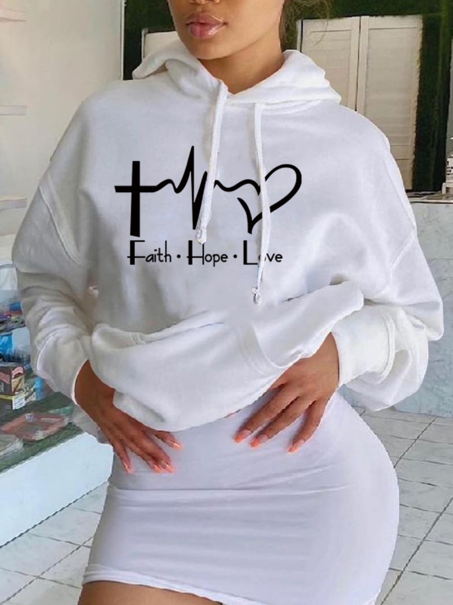 

LW Heart Letter Print Hoodie, White