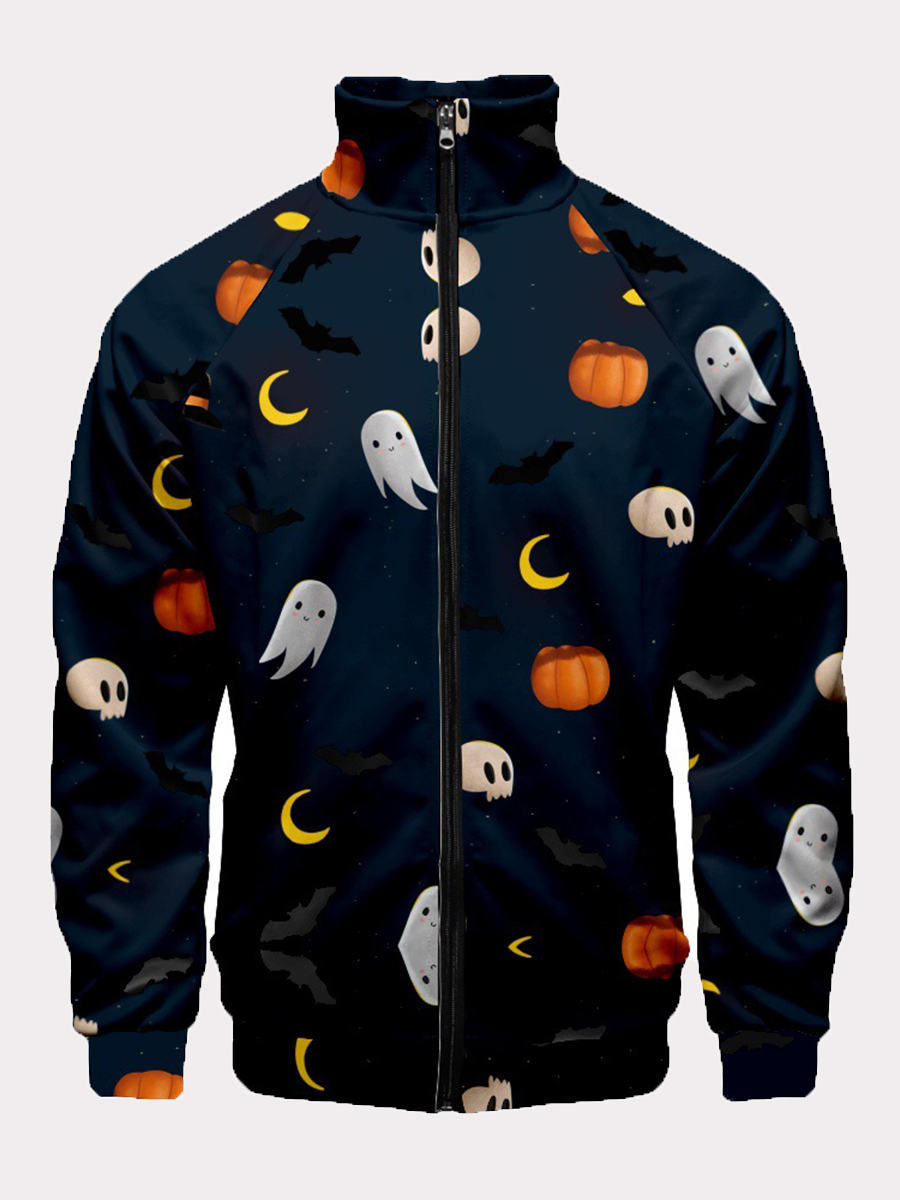 

LW Men Ghost Print Zip Up Jacket, Black
