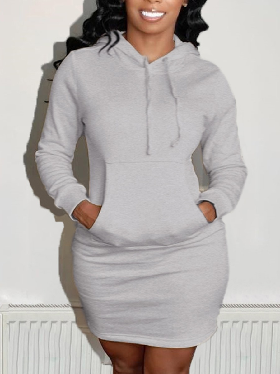 

LW BASICS Hooded Collar Pocket Solid Sweat Dress, Grey