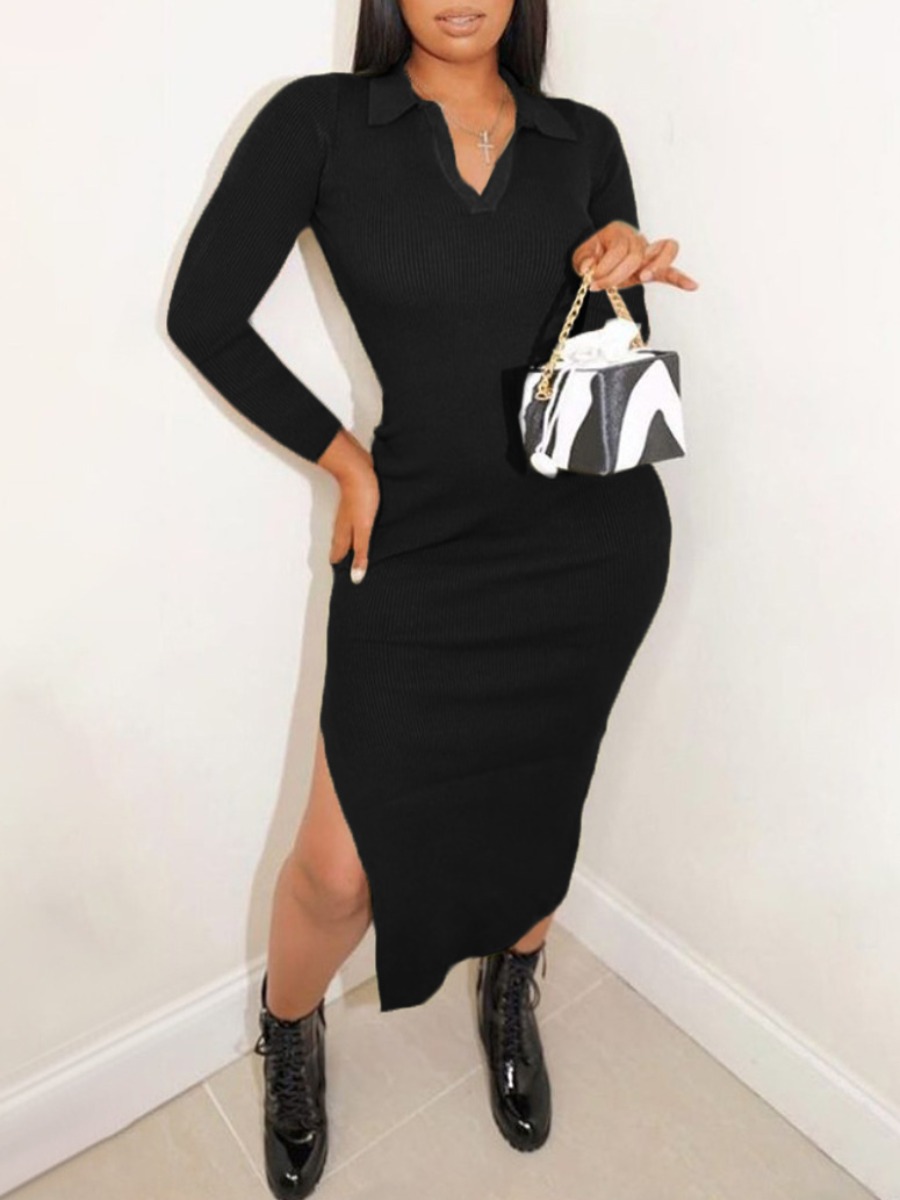 

LW SXY Backless Rib Knit Solid Bodycon Dress, Black