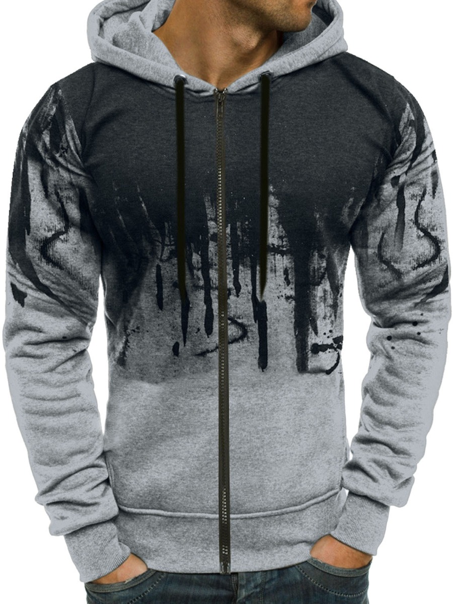 

LW BASICS Men Hooded Collar Tie-dye Hoodie, Light grey