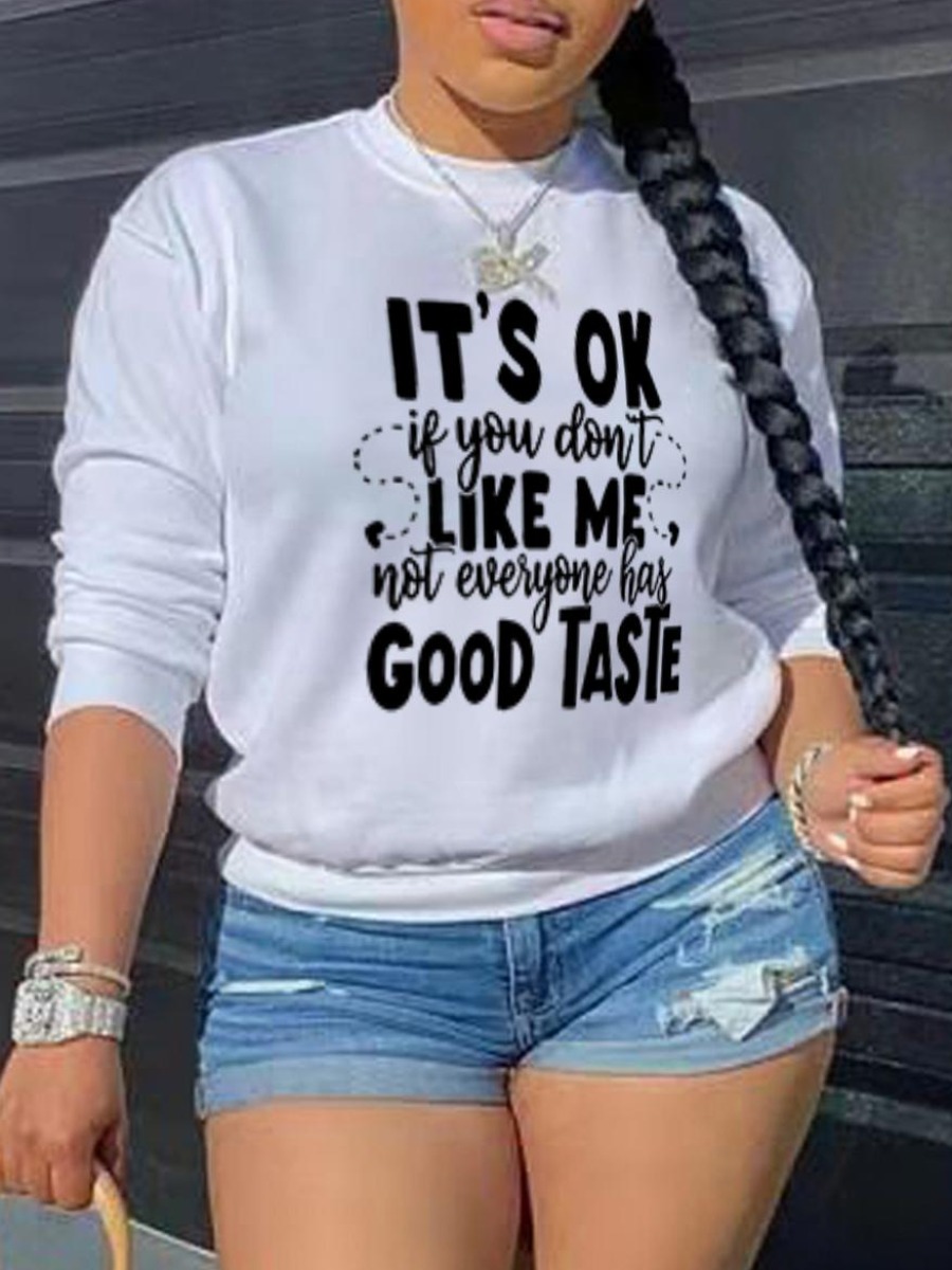 

LW Round Neck Letter Print Sweatshirts, White