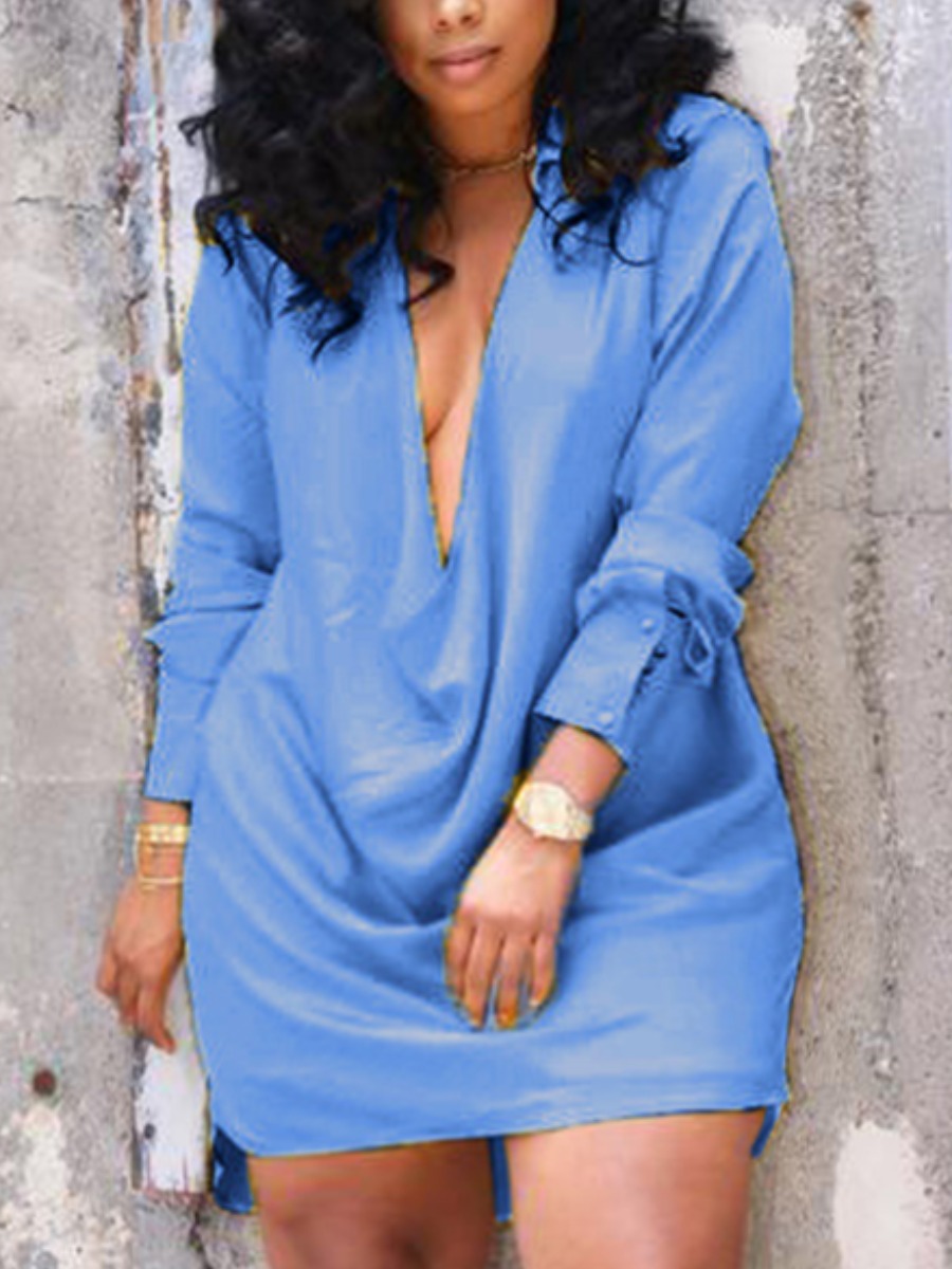 

LW Plus Size Ruched Solid Dress, Baby blue
