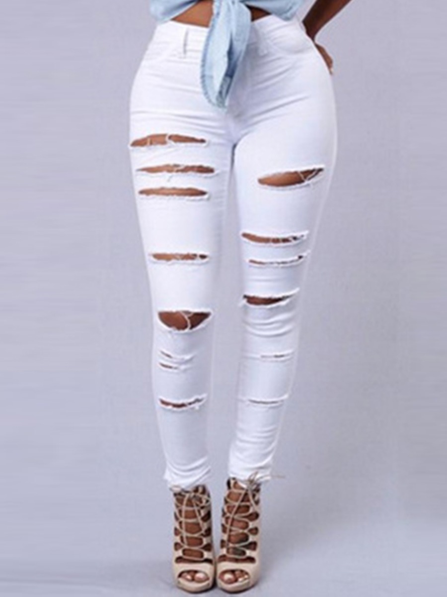 

LW High Waist High Stretchy Ripped Skinny Jeans, White