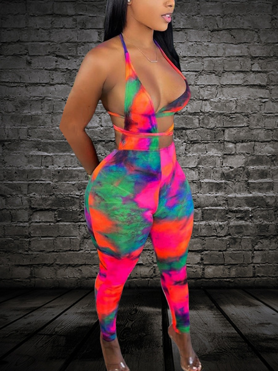 LW SXY Backless Tie Back Patchwork Jumpsuit