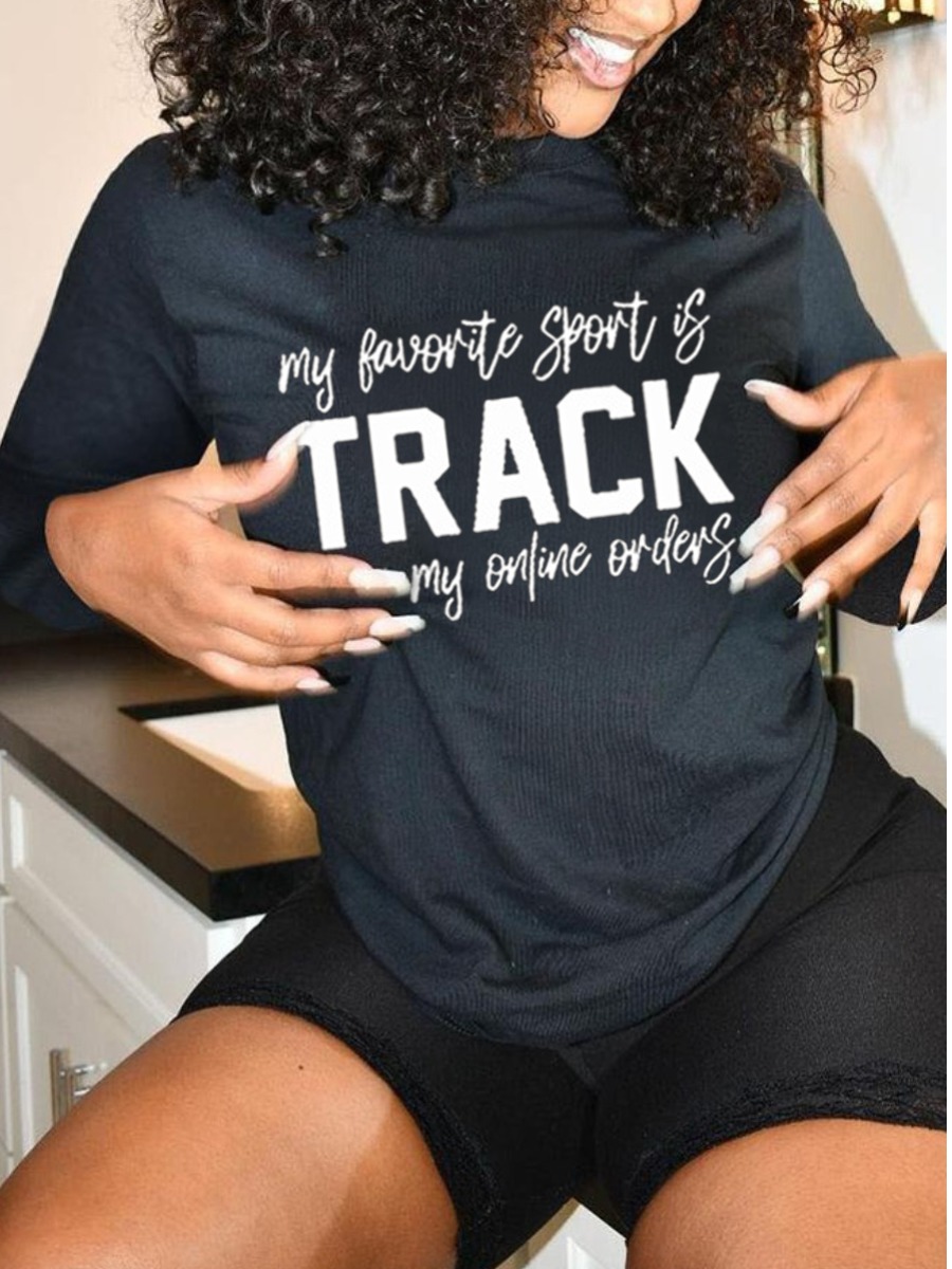 

LW Letter Print Loose T-shirt, Black