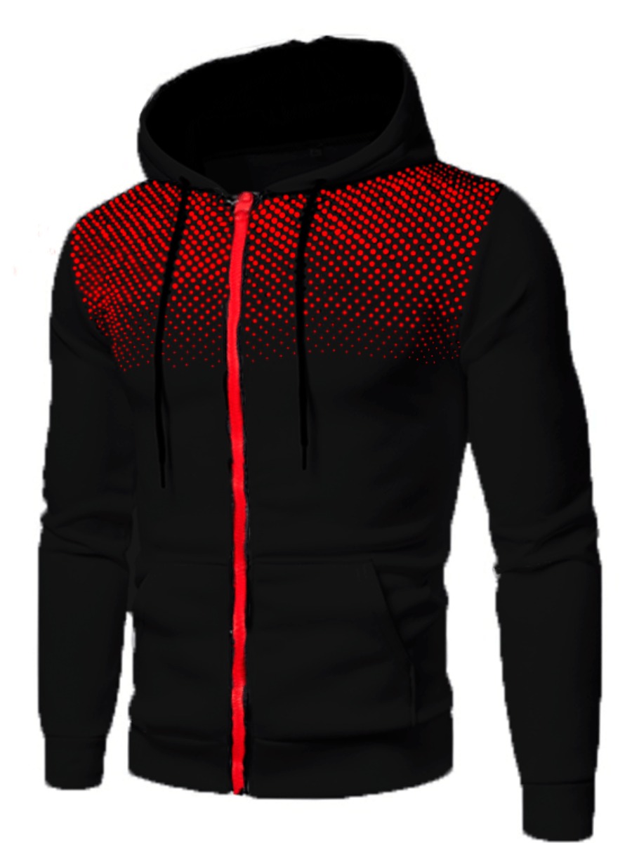 

LW Men Dot Print Zipper Design Jacket, Black