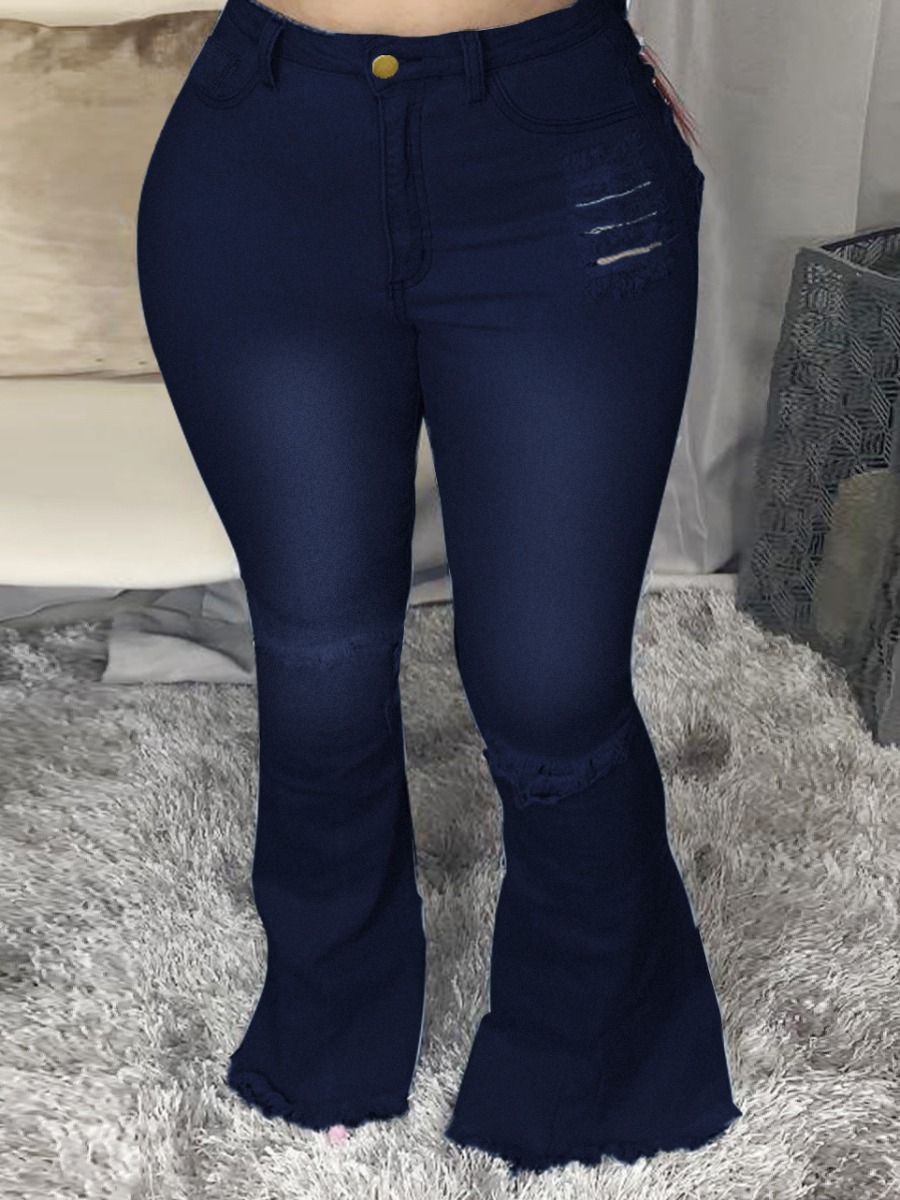 

LW Ripped Flared Jeans, Deep blue