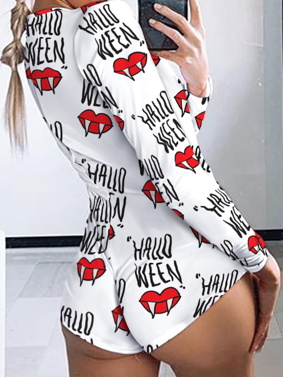 

LW Lip Letter Print Skinny Romper, White