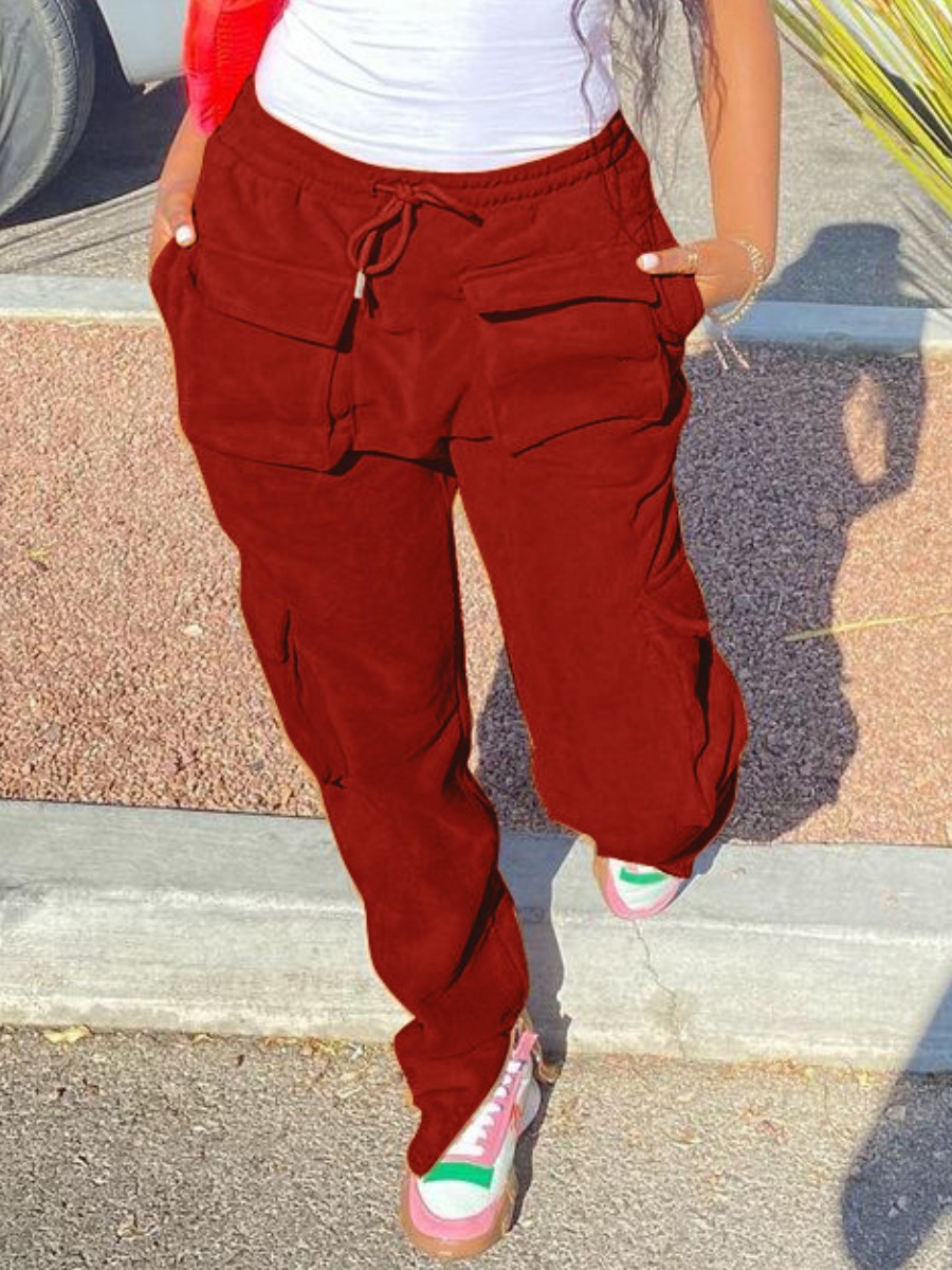 

LW Drawstring Pocket Design Pants, Red