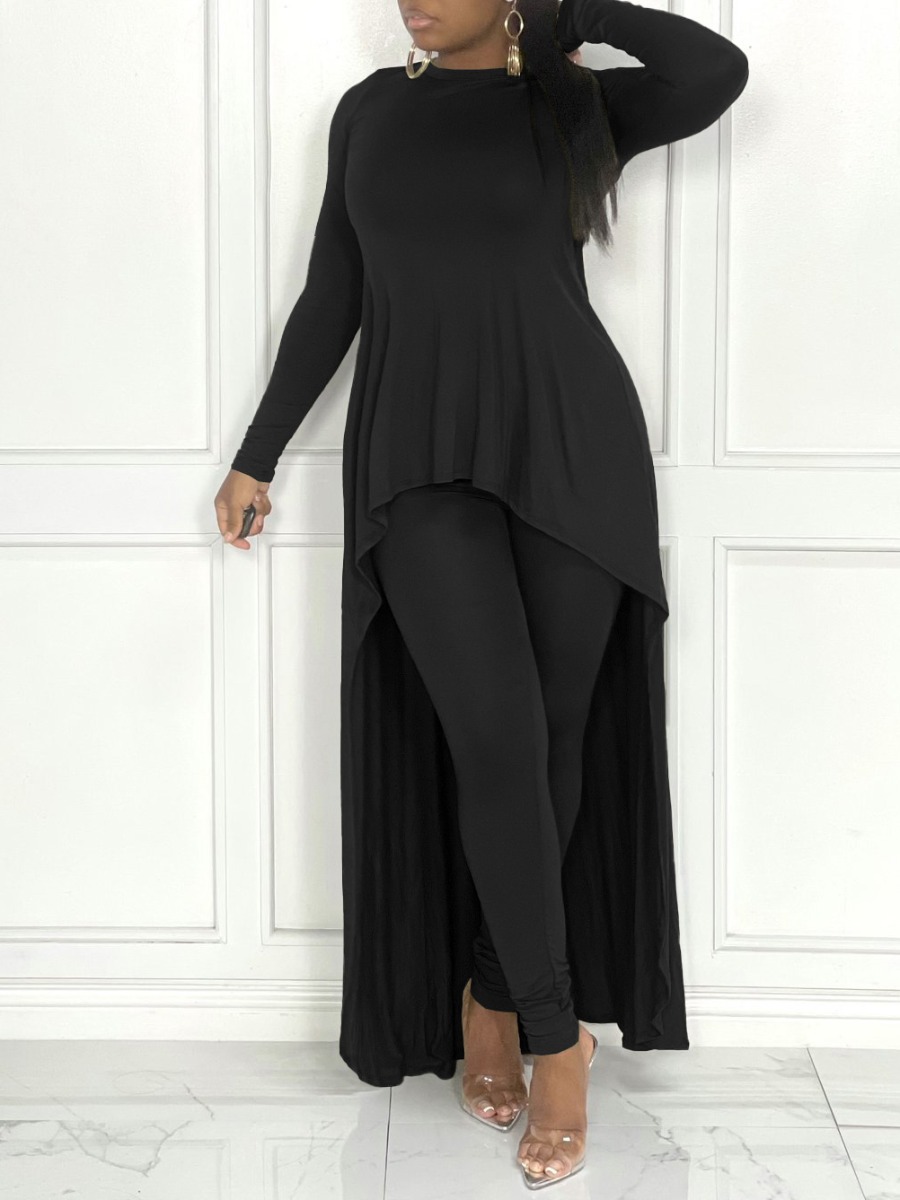 

LW Round Neck Asymmetrical Pants Set, Black