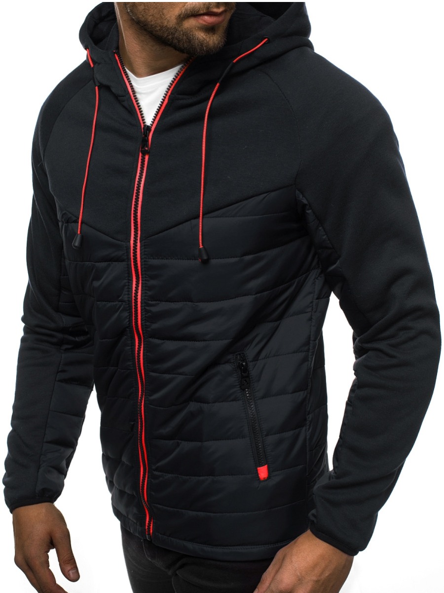 

LW Men Patchwork Pocket Zip UP Jacket, Black