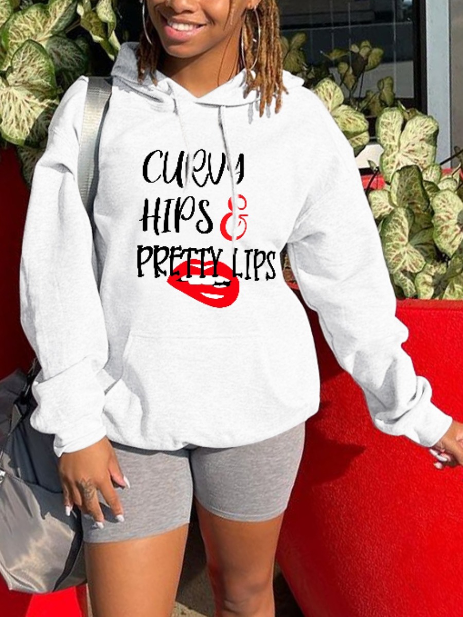 

LW Letter Lip Print Loose Hoodie, White