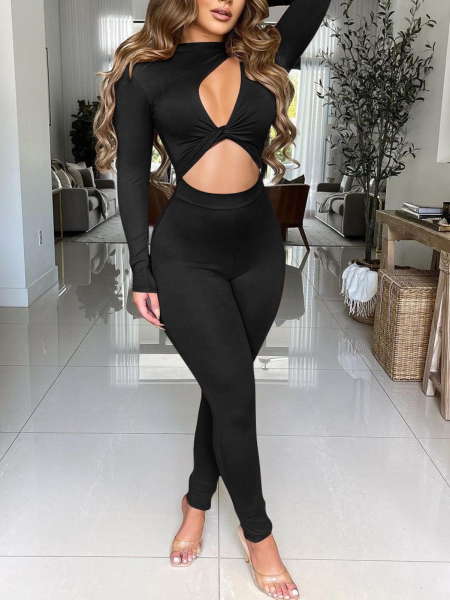 

LW SXY Twist Front Cut Out Design Jumpsuit, Black