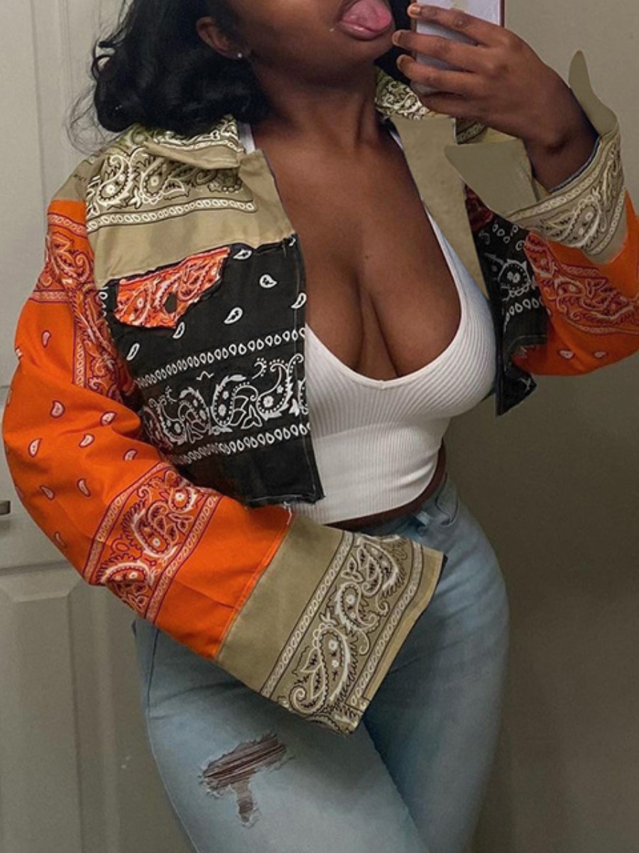 

LW Cashew Print Crop Top Jacket, Orange
