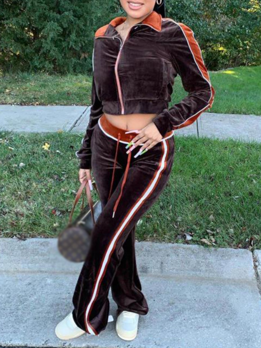 

LW Striped Drawstring Tracksuit Set, Coffee