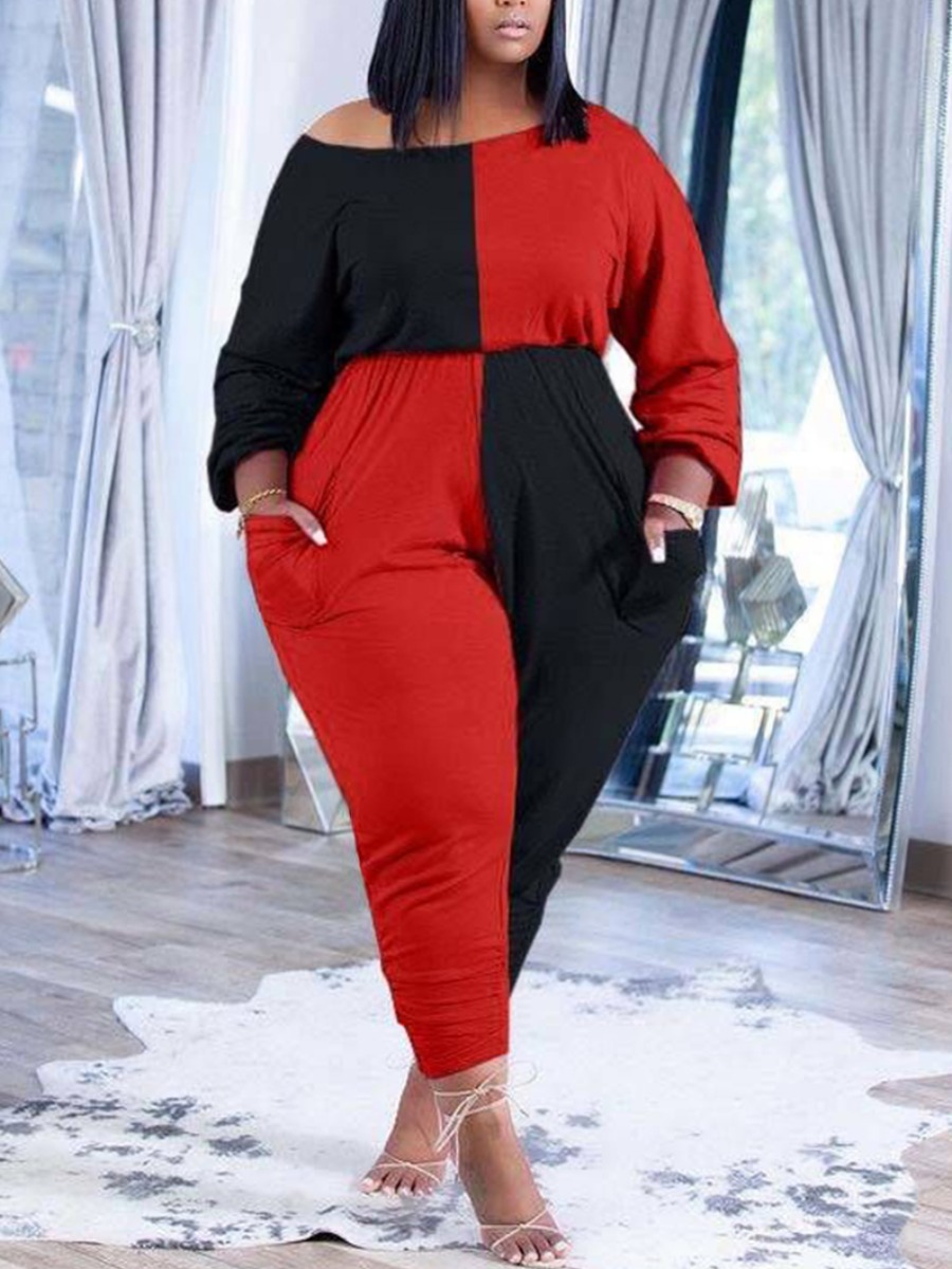 

LW Plus Size Pocket Design Patchwork Jumpsuit, Black
