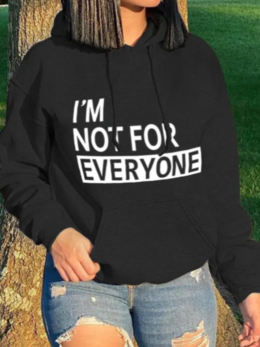 

LW Plus Size Pocket Design Letter Print Hoodie, Black