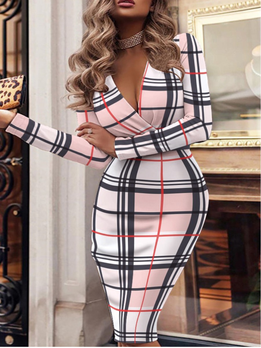 

LW Plaid Bodycon Wrapped Dress, Pink