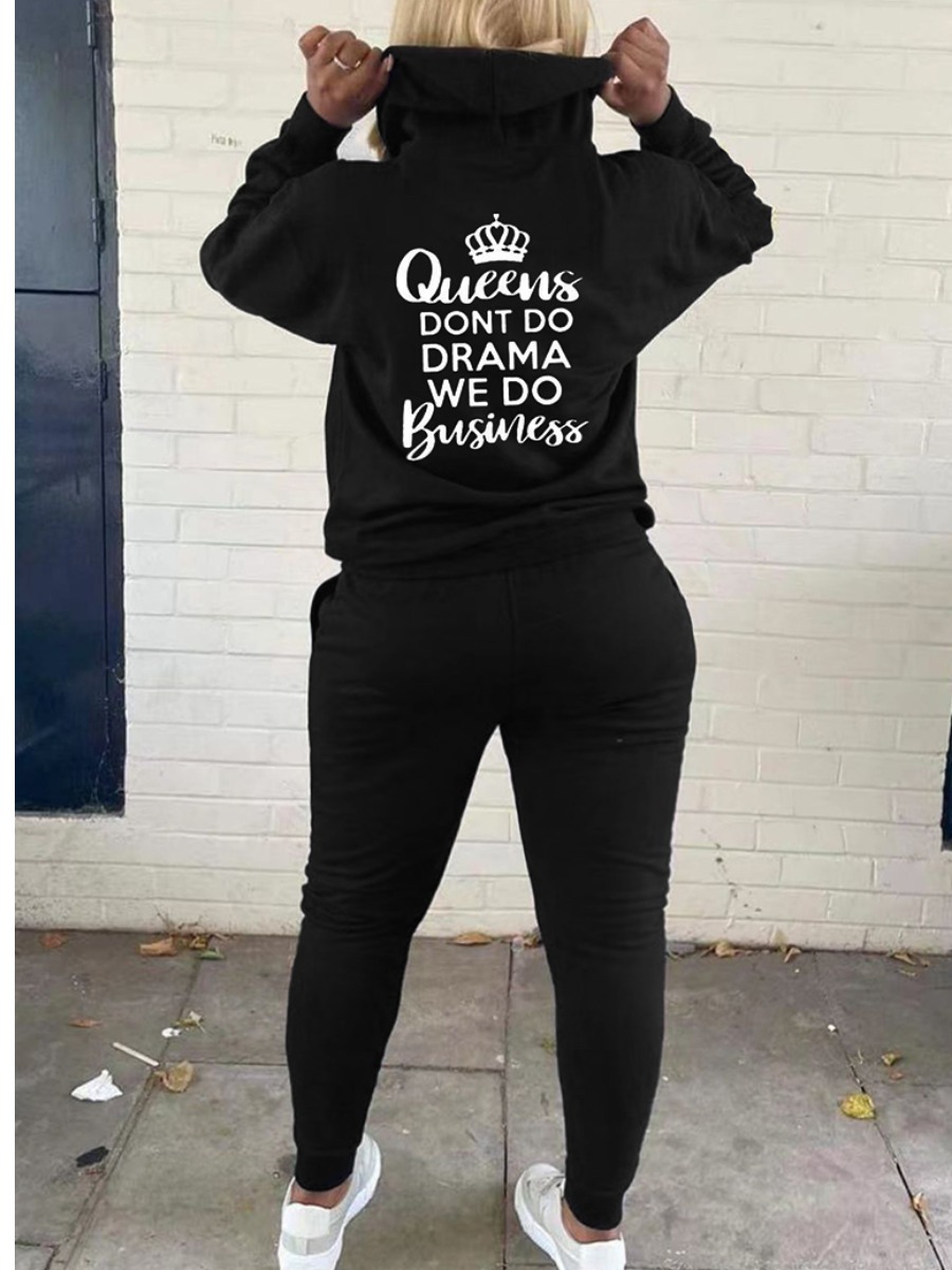 

LW Plus Size Drawstring Pocket Design Tracksuit Set, Black